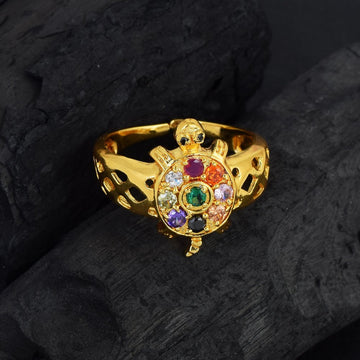 Turtle Navratna Gold Plated Ring