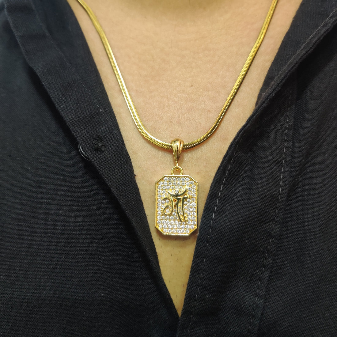 Bellora Maa Diamond Studded Gold Pendant with Chain